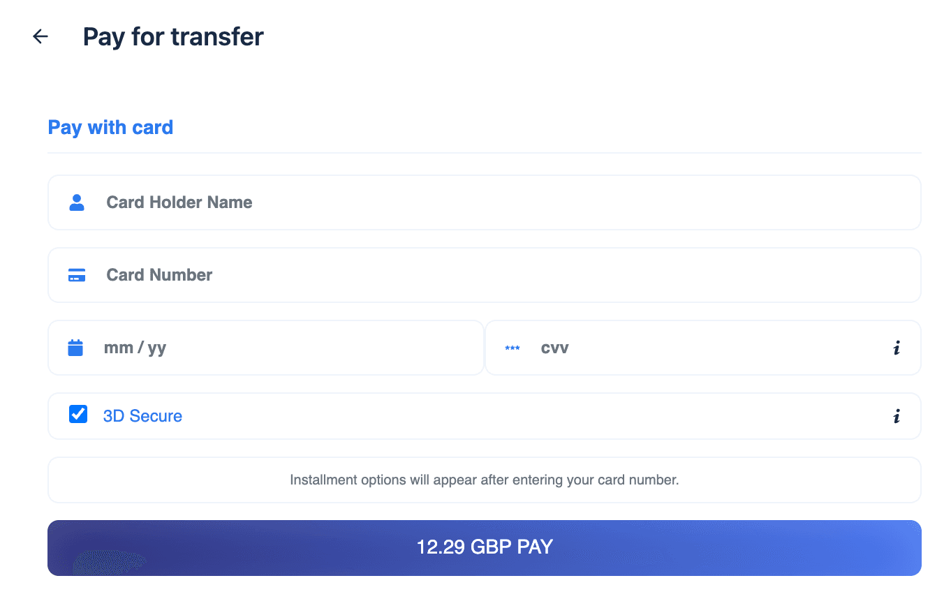 Secure card payment form