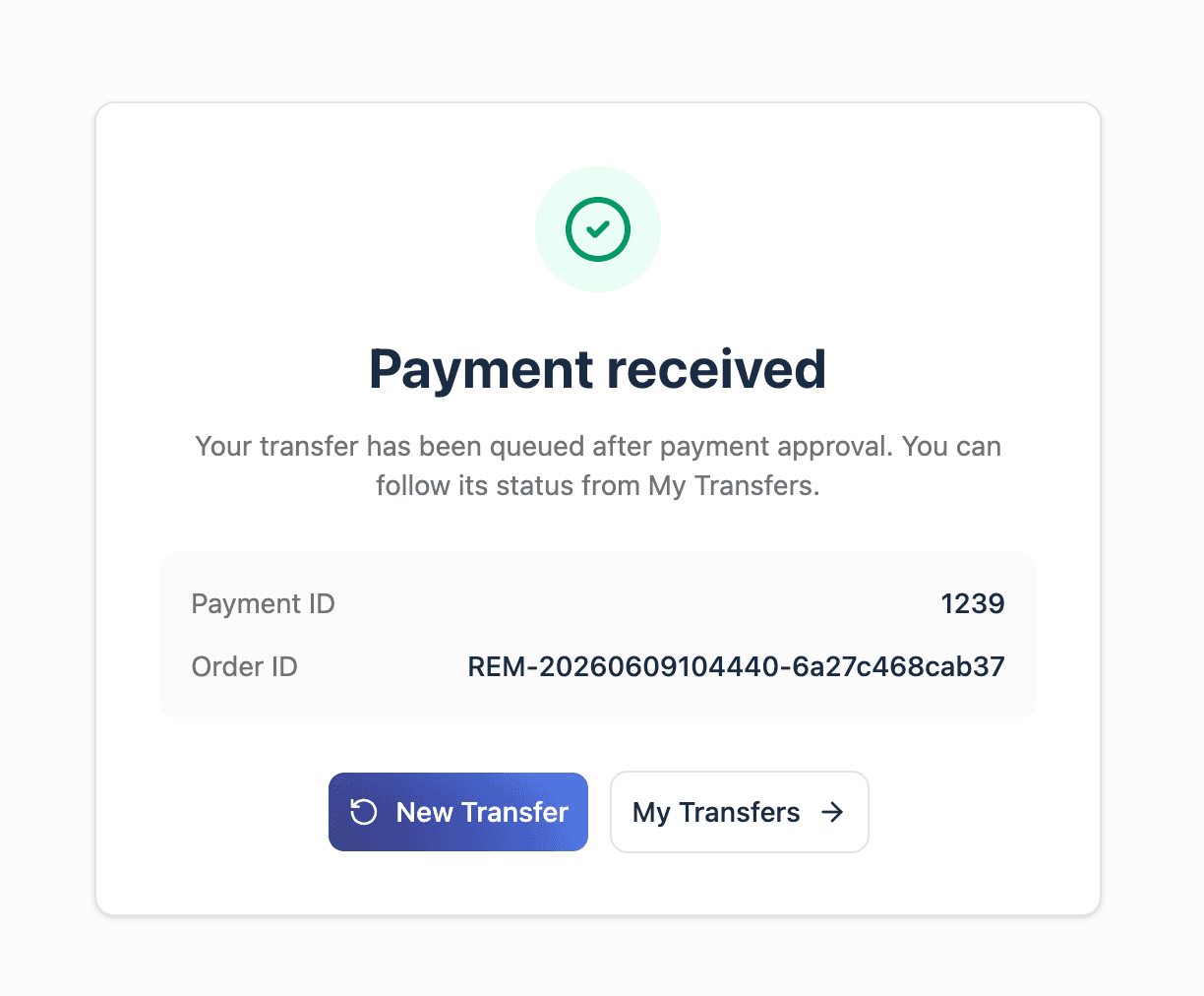 Payment received confirmation